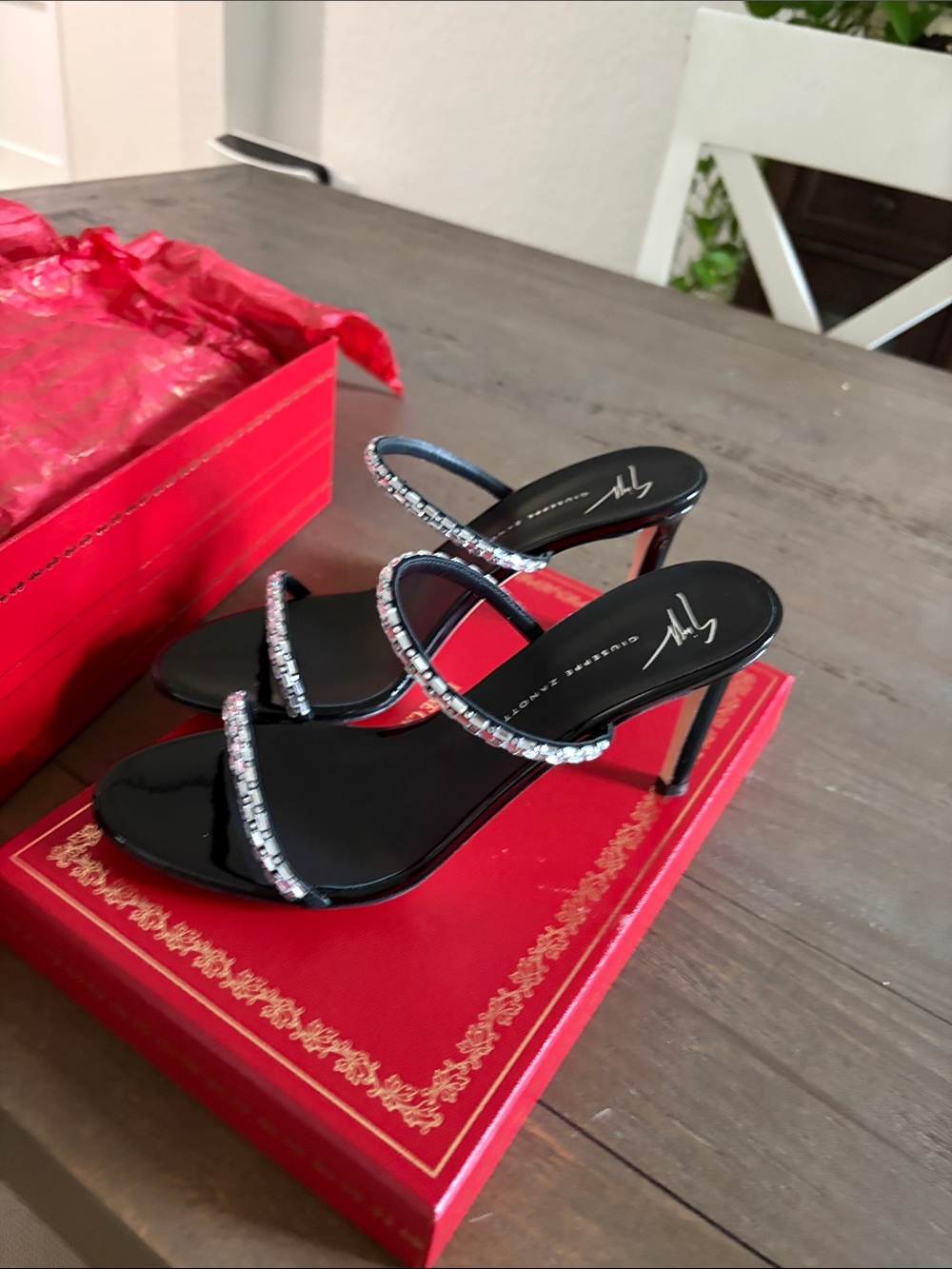 Giuseppe Zanotti Black Crystal-Strap Stiletto Sandal